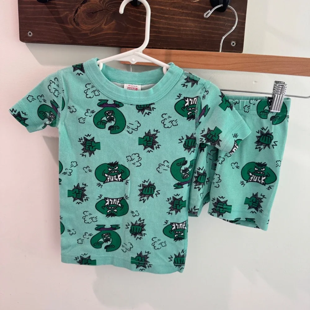 Hanna Andersson Marvel Hulk Organic Cotton Short Pajama Set Teal Kids 3T 90cm